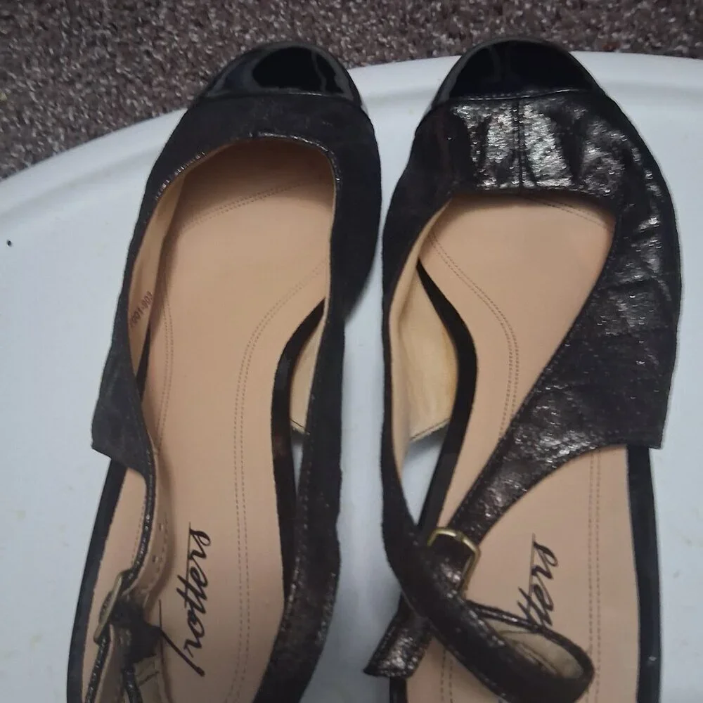 Trotters Black and Silver Slingback Heels - Wide Fit.
